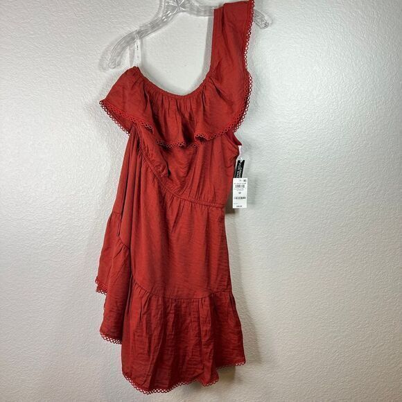 Bar III New Red‎ Ruffle One-Shoulder Dress Boho Chic Summer Party Cocktail M - Picture 1 of 7